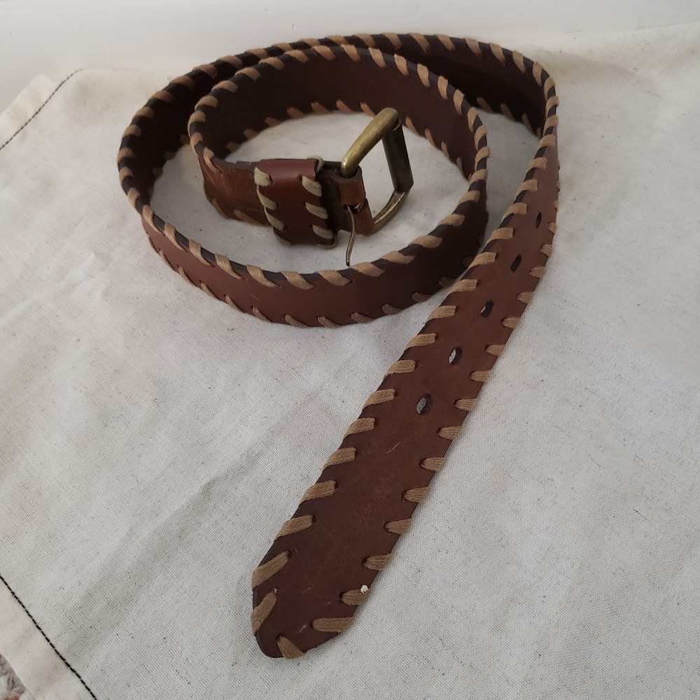 Vintage Genuine Leather Womens Whip Stitch Belt Large Western India 44"X1.5"